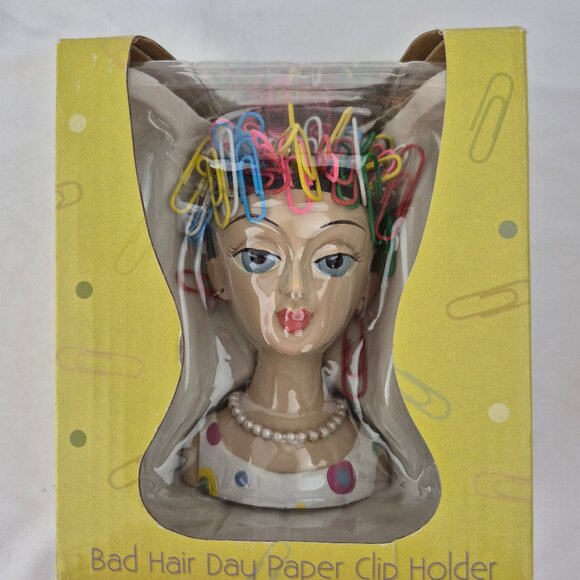 Bad Hair Day Paperclip Holder Lady Head Magnetic - Picture 3 of 14
